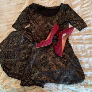 LulaRoe Black and Shiny Gold Maxi Ana Dress Size S